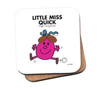 Mr Men Little Miss Quick Coaster - 10cm x 10cm Cork-Backed Drinks Coaster | Non-Slip, Easy Wipe Clean | Proudly Made in the UK | Durable Home & Office Accessory