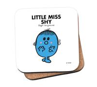 Mr Men Little Miss Shy Coaster - 10cm x 10cm Cork-Backed Drinks Coaster | Non-Slip, Easy Wipe Clean | Proudly Made in the UK | Durable Home & Office Accessory