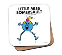 Mr Men Little Miss Somersault Coaster - 10cm x 10cm Cork-Backed Drinks Coaster | Non-Slip, Easy Wipe Clean | Proudly Made in the UK | Durable Home & Office Accessory