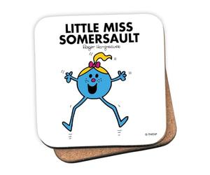 Mr Men Little Miss Somersault Coaster - 10cm x 10cm Cork-Backed Drinks Coaster | Non-Slip, Easy Wipe Clean | Proudly Made in the UK | Durable Home & Office Accessory