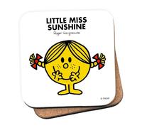 Mr Men Little Miss Sunshine Coaster - 10cm x 10cm Cork-Backed Drinks Coaster | Non-Slip, Easy Wipe Clean | Proudly Made in the UK | Durable Home & Office Accessory