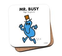 Mr Men Mr. Busy Coaster - 10cm x 10cm Cork-Backed Drinks Coaster | Non-Slip, Easy Wipe Clean | Proudly Made in the UK | Durable Home & Office Accessory