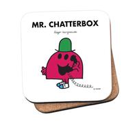 Mr Men Mr. Chatterbox Coaster - 10cm x 10cm Cork-Backed Drinks Coaster | Non-Slip, Easy Wipe Clean | Proudly Made in the UK | Durable Home & Office Accessory