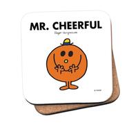 Mr Men Mr. Cheerful Coaster - 10cm x 10cm Cork-Backed Drinks Coaster | Non-Slip, Easy Wipe Clean | Proudly Made in the UK | Durable Home & Office Accessory