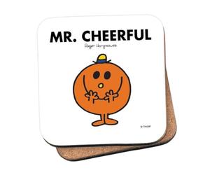 Mr Men Mr. Cheerful Coaster - 10cm x 10cm Cork-Backed Drinks Coaster | Non-Slip, Easy Wipe Clean | Proudly Made in the UK | Durable Home & Office Accessory