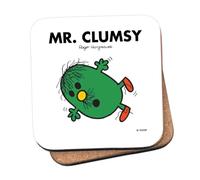 Mr Men Mr. Clumsy Coaster - 10cm x 10cm Cork-Backed Drinks Coaster | Non-Slip, Easy Wipe Clean | Proudly Made in the UK | Durable Home & Office Accessory