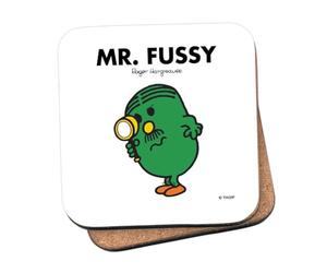 Mr Men Mr. Fussy Coaster - 10cm x 10cm Cork-Backed Drinks Coaster | Non-Slip, Easy Wipe Clean | Proudly Made in the UK | Durable Home & Office Accessory