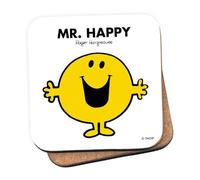 Mr Men Mr. Happy Coaster - 10cm x 10cm Cork-Backed Drinks Coaster | Non-Slip, Easy Wipe Clean | Proudly Made in the UK | Durable Home & Office Accessory