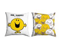 Mr Men Mr. Happy Cushion - 40cm x 40cm Soft-Touch Faux Suede Pillow with Microfibre Inner | Perfect Home Décor & Gifting Idea