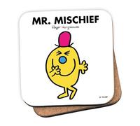 Mr Men Mr. Mischief Coaster - 10cm x 10cm Cork-Backed Drinks Coaster | Non-Slip, Easy Wipe Clean | Proudly Made in the UK | Durable Home & Office Accessory