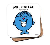Mr Men Mr. Perfect Coaster - 10cm x 10cm Cork-Backed Drinks Coaster | Non-Slip, Easy Wipe Clean | Proudly Made in the UK | Durable Home & Office Accessory