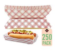 Mr Miracle 7 Inch Paper Hot Dog Tray in Red White Pattern. Pack of 250. Disposable, Recyclable and Fully Biodegradable. Made in USA