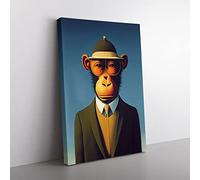 Mr Monkey Canvas Wall Art Print Ready to Hang, Framed Picture for Living Room Bedroom Home Office Décor, 60x40 cm (24x16 Inch)