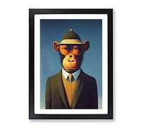 Mr Monkey Framed Print | A2 Black Framed Wall Art | Ready to Hang | Modern Animal Picture | Living Room Bedroom Lounge Office