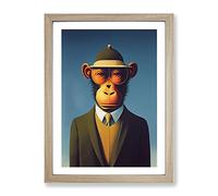 Mr Monkey Framed Print | A3 Oak Framed Wall Art | Ready to Hang | Modern Animal Picture | Living Room Bedroom Lounge Office