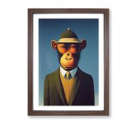 Mr Monkey Framed Print | A3 Walnut Framed Wall Art | Ready to Hang | Modern Animal Picture | Living Room Bedroom Lounge Office