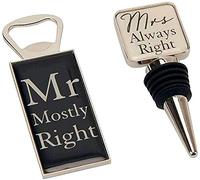 Mr Mostly Right & Mrs Always Right Bottle Opener & Bottlestopper Wedding Set in Gift Box