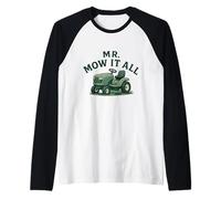 Mr. Mow It All Lawn Mower Landscaper Gardener Father's Day Raglan Baseball Tee