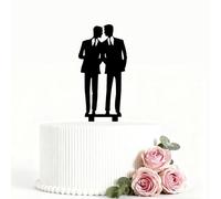 Mr & Mr Gay Weddig Cake Topper Black Acrylic Wedding Decoration Aniversary Party Engagement Gift for Gay Couple, Men Anniversary