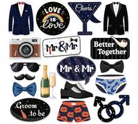 Mr & Mr Photo Booth Props, Men Gay Wedding Photoshoot Groom to Be Bachelor Party Photography Props Favor Centerpiece Sticks Decorations 18 PCS