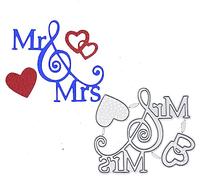 Mr & Mrs + 2 Heart Metal Cutting Dies, Wedding, Anniversary, Card Making, Scrapbooking, Photo Album F9