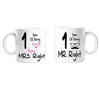 Mr & Mrs Always Right Mug - Funny 11oz Coffee & Tea Cup - Pink Lips & Moustache Design Gift Mug - Wedding, Valentine’s & 1st Anniversary