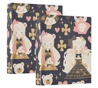 Mr &mrs Animal Bear Peach Gold One and A Half Inch School Supplies Binder Round Rings with Interior Pockets 1/2 Packs Office Binder Hardcover