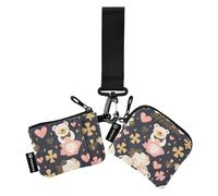 Mr &mrs Animal Bear Peach Gold Women's Dual Wallets Business Card Cases Thin Flat Change Purse Key Holder with Zipper Pocket for Work Travel 2 Pcs billetera de Mujer para tarjetas
