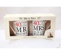 Mr & Mrs Anniversary Mug Sets 10th, 25th, 40th, 50th, 60th by Amore Gift Boxed