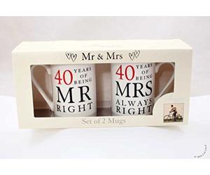 Mr & Mrs Anniversary Mug Sets 10th, 25th, 40th, 50th, 60th by Amore Gift Boxed