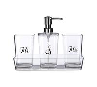 Mr & Mrs Bath Set Clear Acrylic Tumblers & Lotion Dispenser