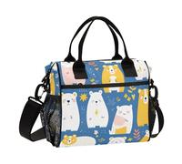 Mr &mrs Bear Peach Blue Adjustable Mens Lunch Boxes with Shoulder Strap Lunch Box for High School for Travel loncheras para Mujer