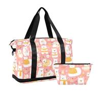 Mr &mrs Bear Peach Gold Multifunctional Tote Bag Weekender Overnight Bag with Toiletry Bag for Hiking