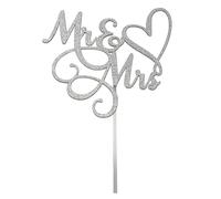 Mr & Mrs Cake Topper, 6Inch Wedding Engagement Cake Picks Bridal Shower Anniversary Theme Birthday Congratulations Party Glitter Cake Decorations Supplies,Silver