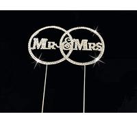 Mr & Mrs Circle Silver Anniversary Diamond Diamante Gem Cake Topper for Wedding Couple Party Table Decoration