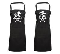 Mr & Mrs Couple Black Apron Set - Wedding Gifts for Bride & Groom, Engagement, Anniversary, Housewarming Gift for Men and Women - His & Her Cooking, Kitchen & BBQ Chef Aprons - 34” Long Polycotton