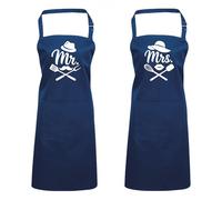 Mr & Mrs Couple Blue Apron Set - Wedding Gift for Bride & Groom, Engagement, Anniversary, Housewarming Gift for Men and Women - His & Her Cooking, Kitchen & BBQ Chef Aprons - 34” Long Polycotton