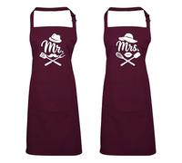 Mr & Mrs Couple Burgundy Apron Set - Wedding Gift for Bride & Groom, Engagement, Anniversary, Housewarming Gift for Men and Women - His & Her Cooking, Kitchen & BBQ Chef Aprons - 34” Long Polycotton