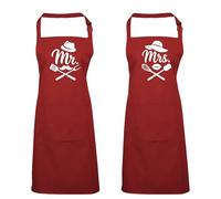 Mr & Mrs Couple Red Apron Set - Wedding Gift for Bride & Groom, Engagement, Anniversary, Housewarming Gift for Men and Women - His & Her Cooking, Kitchen & BBQ Chef Aprons - 34” Long Polycotton