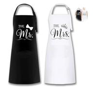 Mr & Mrs Couples Aprons, 2 Pack Adjustable Waterproof Aprons for Wedding Anniversary Presents, Bridal Shower, Engagement, Housewarming Party