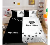 Mr Mrs Dog Animal Side Double Bedding Set Duvet Cover with Matching Pillowcase Microfiber Man Woman, Video Game Teens Boy Game Console Black Duvet Cover Non-iron (White 1, Double 200_x_200cm)