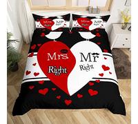 Mr Mrs Duvet Cover King and Queen Bedding Set for Couple Lover Men Women His and Her Comforter Cover Red Black White Romantic Wedding Bedspread Cover Super King