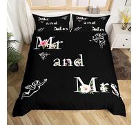 Mr Mrs Duvet Cover Set King Size, Pink White Flowers Bedding Set 3pcs for Lovers Couples Adults Room Decor, Romantic Love Theme Comforter Cover Valentine's Day Quilt Cover with 2 Pillowcases