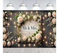 Mr & Mrs Engagement Decorations Backdrop Rustic Wooden White Flowers Photography Background for Reception Bridal Shower Anniversary Celebration Honeymoon Engagement(C, 7X5FT)