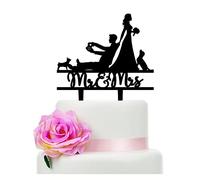 Mr & Mrs Game Console and Dogs Cake Topper - Funny Wedding Decor for Bridal Shower, Engagement, Anniversary Party