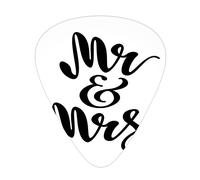Mr Mrs Guitar Picks 12 Pack Universal ABS Guitar Picks,Hand Drawn Brush Pen Lettering Design Curved and Swirled Lines Monochrome Quote,for Acoustic and Electric Guitar,Black White