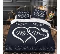 Mr. Mrs. heart design 3D Printed 3 Piece Set Duvet Cover Romantic couple bedding set Quilt Cover Breathable Microfiber Invisible Zipper Allergy Free for Teens Adults Young Adults Double（200x200cm）