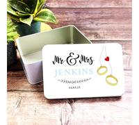 Mr & Mrs Just Married Rings Rectangle Personalised Treat Tin Personalised Gift | Custom Gift | Personalized Tin | Cake, Biscuit & Treat Tins | Gift For Her | Gift For Him