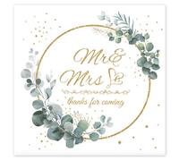 Mr Mrs Napkins Eucalyptus Green Napkins with Mr Mrs, 2-Ply, 33 x 33 cm, Green Party, Anniversary Wedding Paper Napkins, Table Decoration, Total 80 Pieces