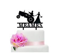 Mr & Mrs Wedding Cake Topper, Farmer Southern Style Wedding Cake Topper, Rustic Tractor Wedding Cake Topper, Black Silhouette Cake Topper(Tractor)